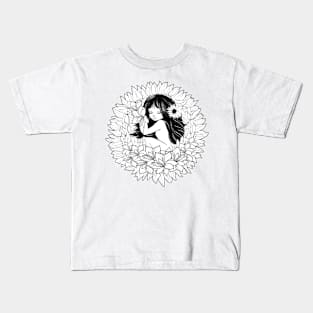 A beautiful girl sleeps sweetly in a flower blossom. Kids T-Shirt